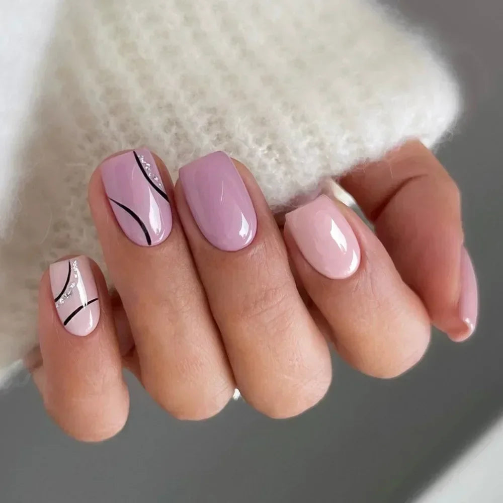 24Pcs Short Solid Color Wine Red Fake Nail Tips with Glue Glitter Square/round Head False Nails Wearable Ballet Press on Nails