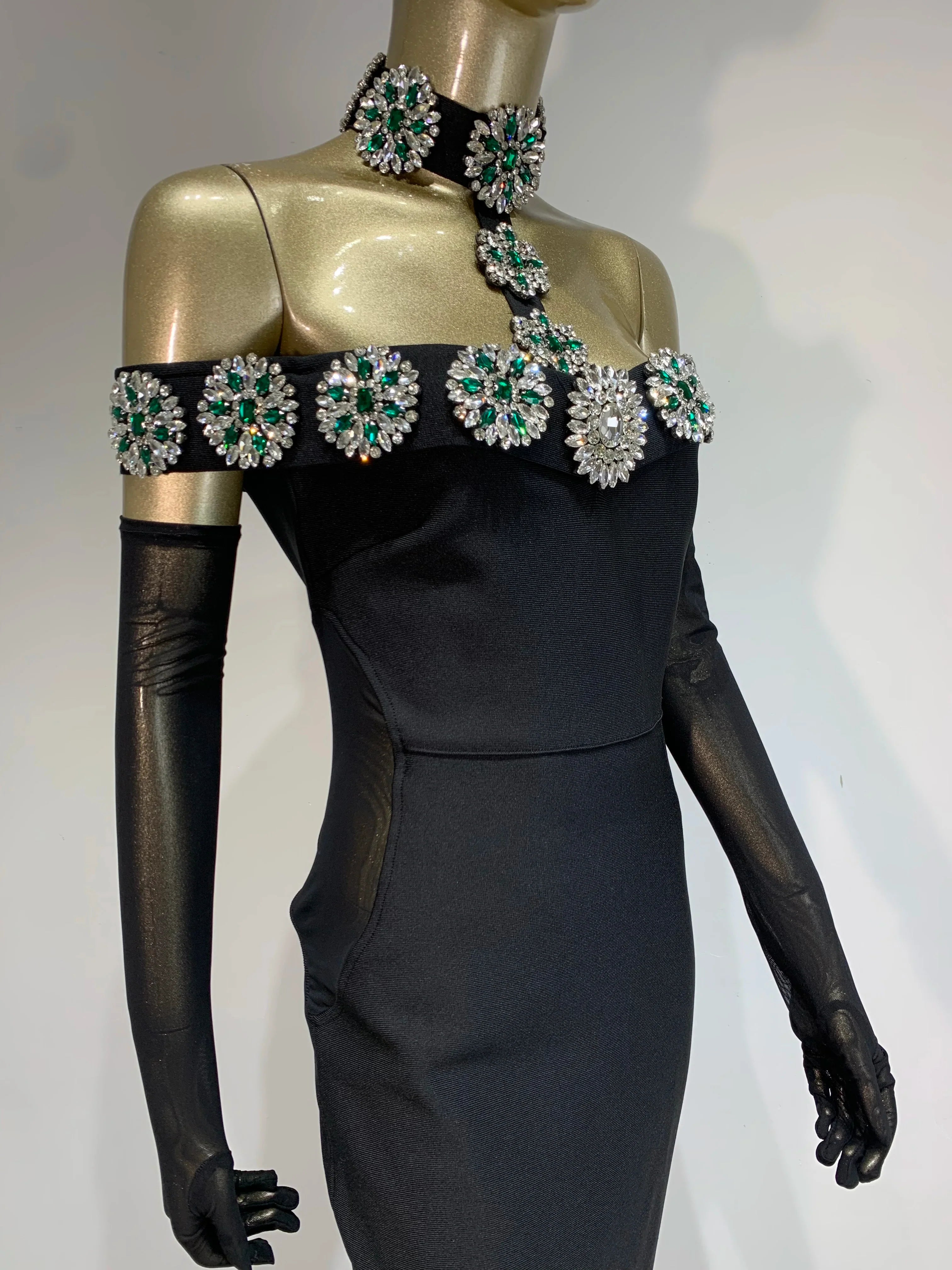 Vestido bandagem de verão 2025 feminino celebridade sexy diamantes cristal preto maxi longo bodycon elegante vestido de festa de clube à noite