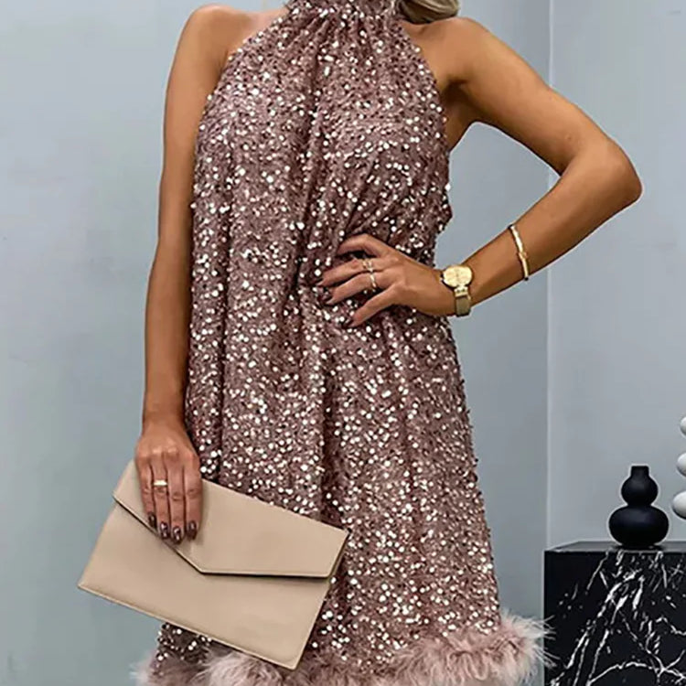 Sexy Party Club Tassel Patchwork Lady Dress Halter Sleeveless Slim Women Summer Dress Chic Off Shoulder Casual Lacing Up Dress