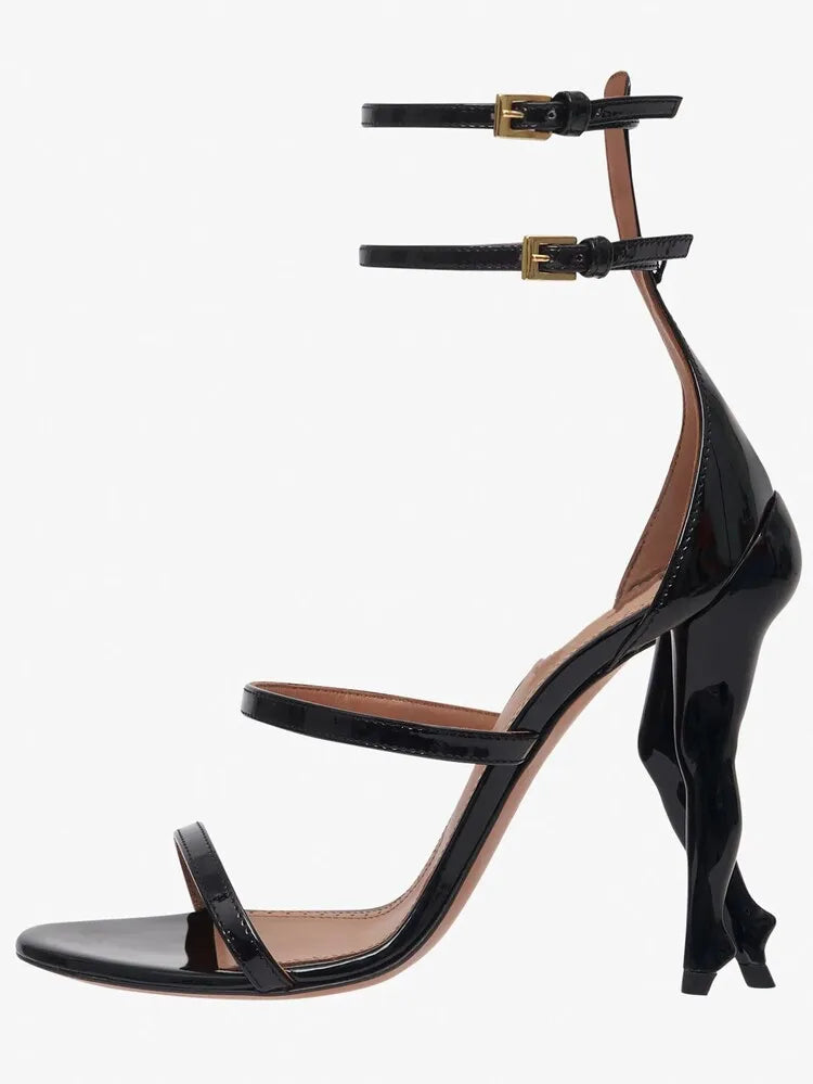 Women's New Lacquer Leather Black Show Irregular High Heel Knee Length Women's Boots Fashion Round Head Side Zipper Party Boots w525-Black Heel