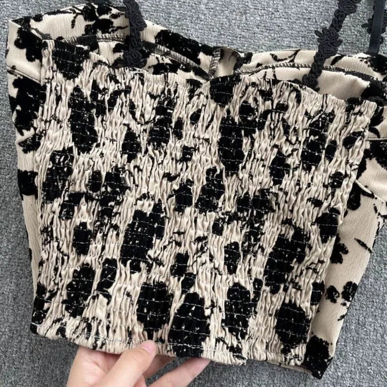 Women Summer Sweet Elastic Camis Underwear Padded Bra Spaghetti Cute Crop Tops Print Tank Tops for Women Backless Tops