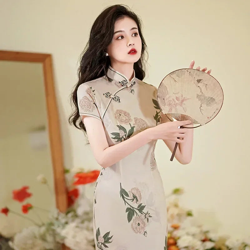 Cheongsam Qipao Moda Roupas Casual Elegante Estilo Étnico Vestido Vintage para Mulheres Streetwear Roupas Femininas Festa Chinesa