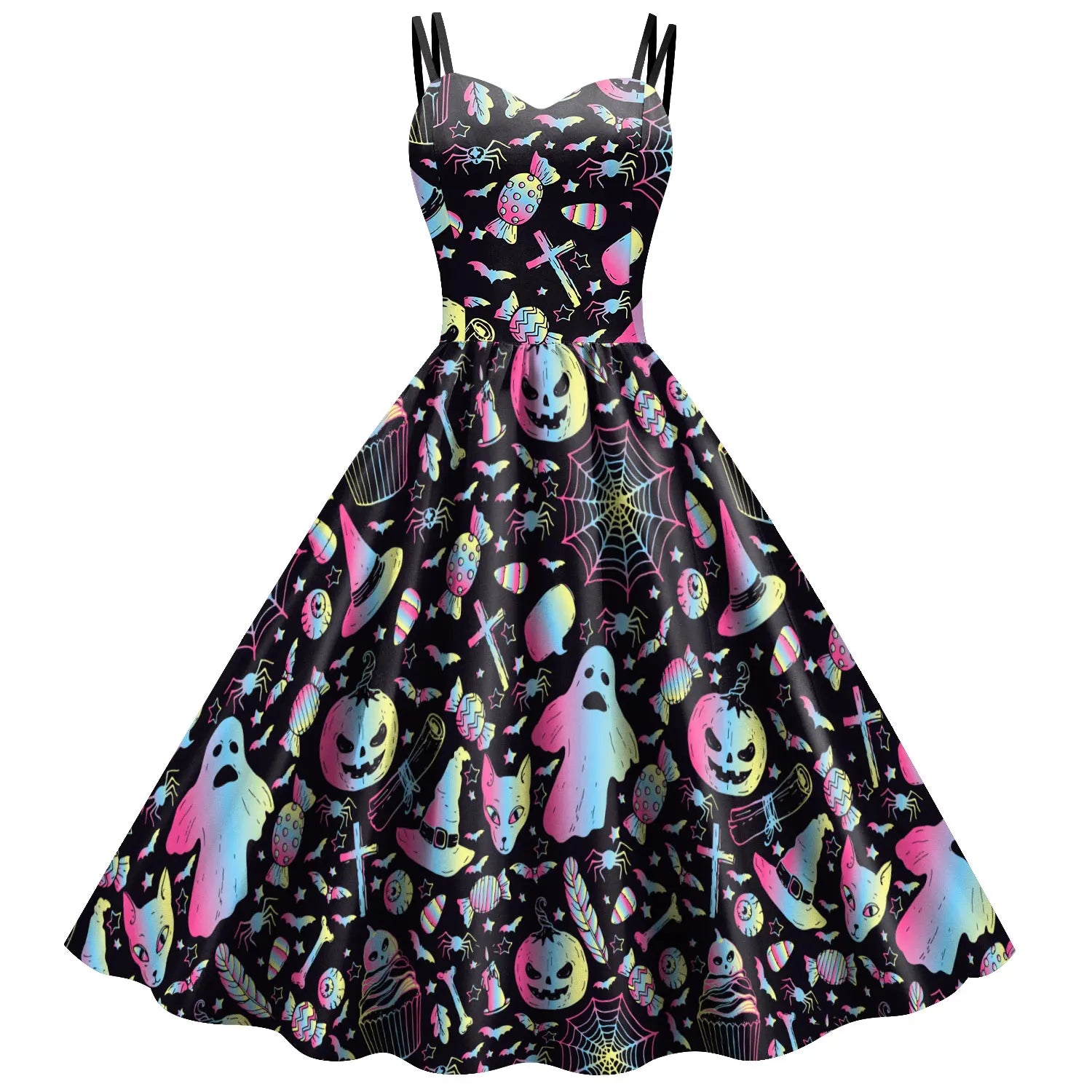 Fancy Skeleton Halloween Women Dress Girl Carnival Party Dresses Female Goth Horror Costume Rockabilly Dress B361-1013