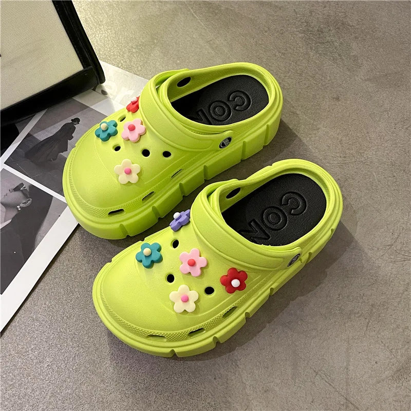 Platform Slippers Summer Women's Sandals 6cm Wedges Ladies Outdoor Clogs Thick Street Beach Slides Girls Flip Flops Garden Shoes green DIYHua