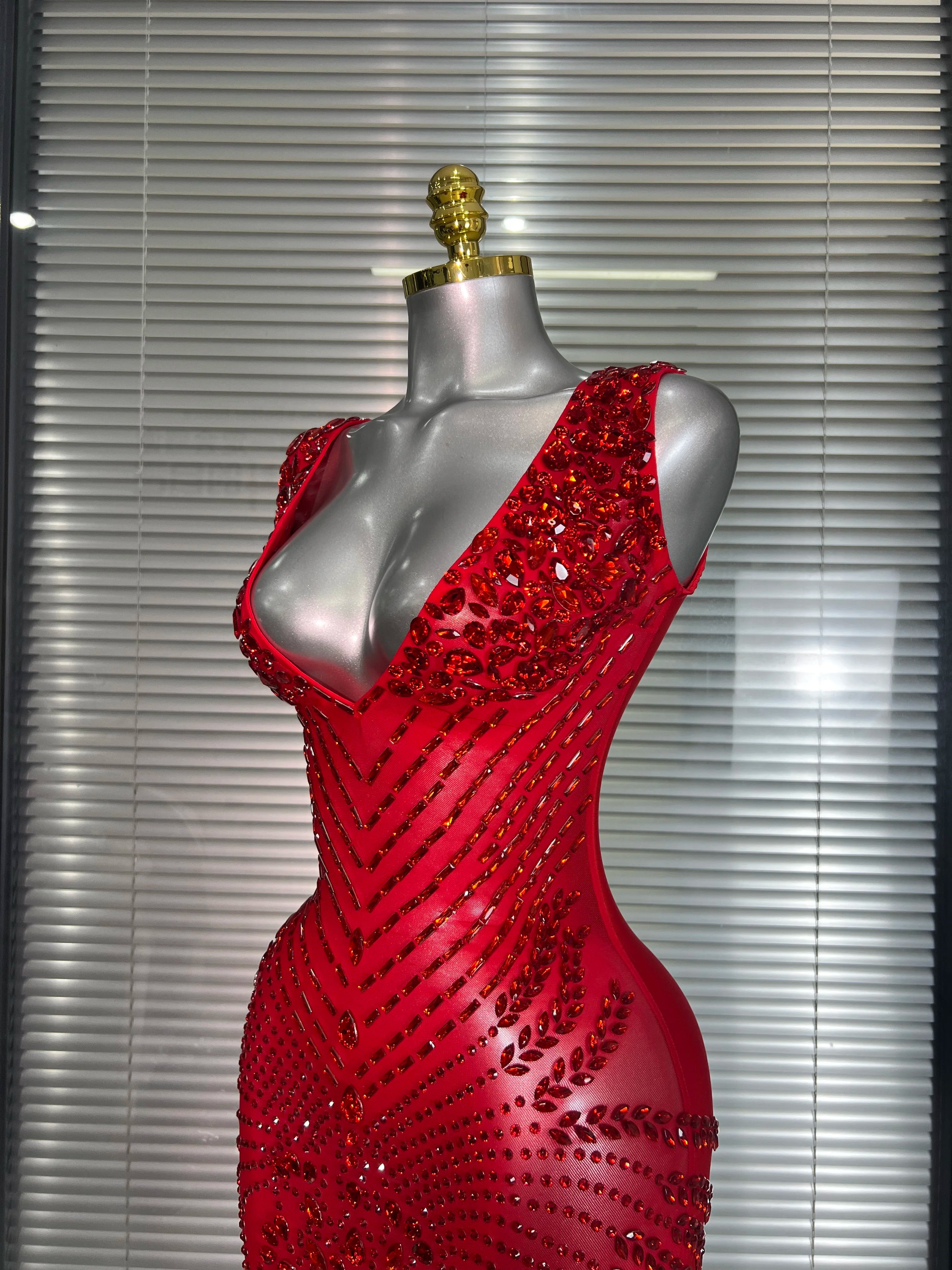 Celebrity New Women Sexy Mesh V Neck Stage Performance Costume Crystal Dancer Singer Night Club Mini Party Dress