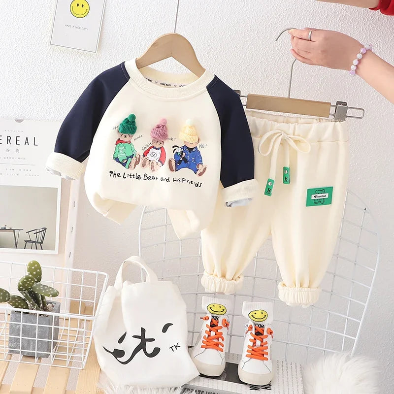 Spring Autumn Kids Clothes Baby Caps Cotton Sports Hooded Sweater Shirt Pants Sets Children Boys Kids Casual Suit 0-5 YEARS