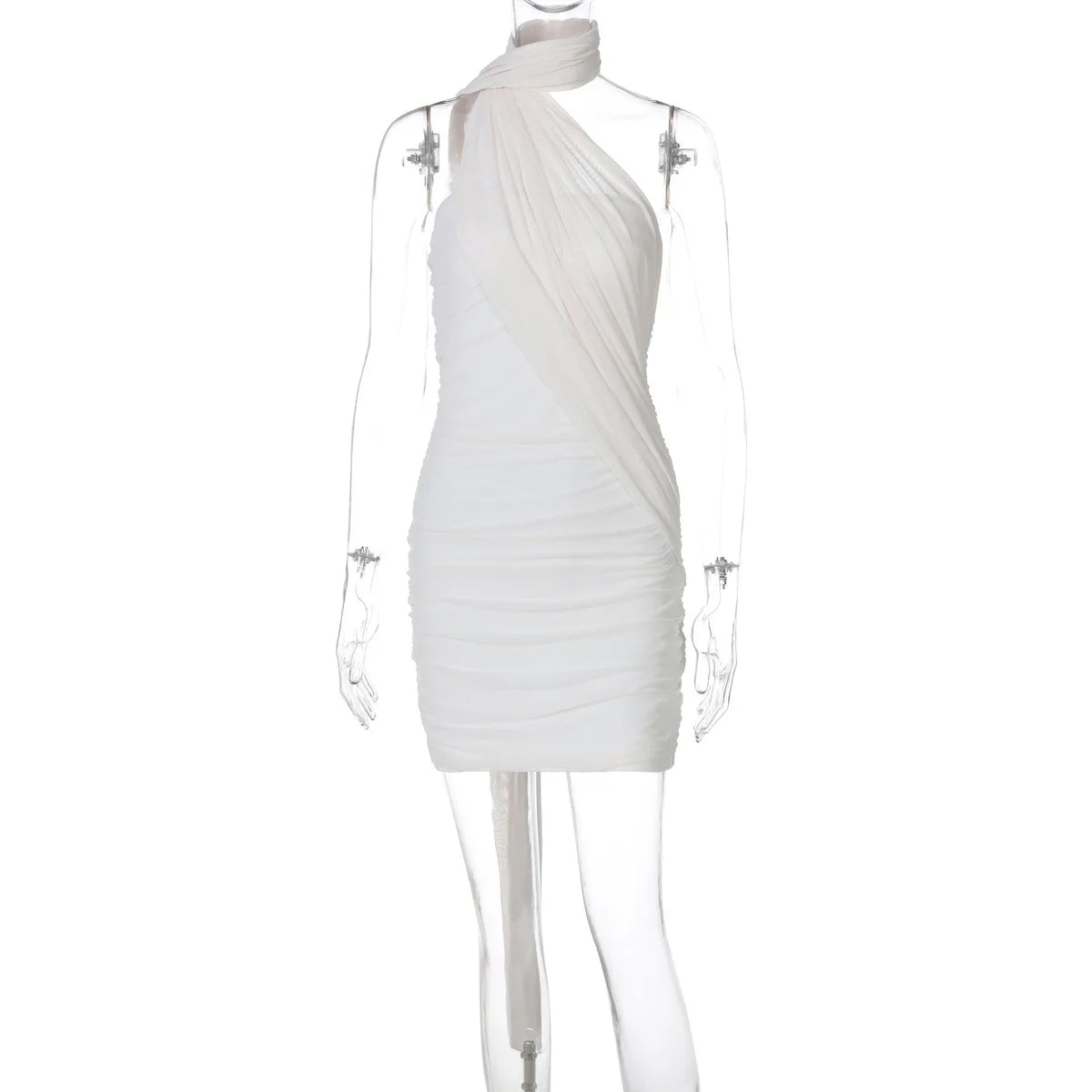 Mesh Strapless Backless Sexy Mini Dress For Women Robe Fashion Off-shoulder Sleeveless Ruched Bodycon Club Dress