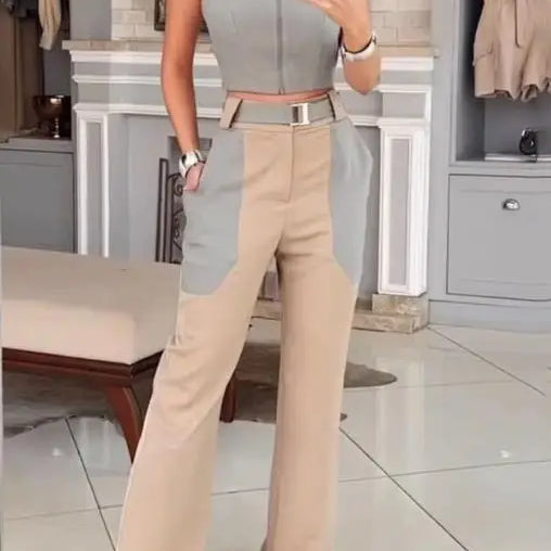 Two Piece Set Women Outfit 2023 Fashion Summer Sexy Open Back Sleeveless Short Top & Casual Y2K Pants Set Streetwear Clothing A