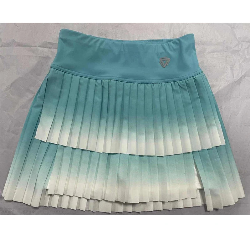 Women Gradient Double Layer Pleated Skirt Sports Golf Tennis Skirts Gym Fitness Running Yoga Soft Short Athletic Workout Skort NSRF2401603 Blue