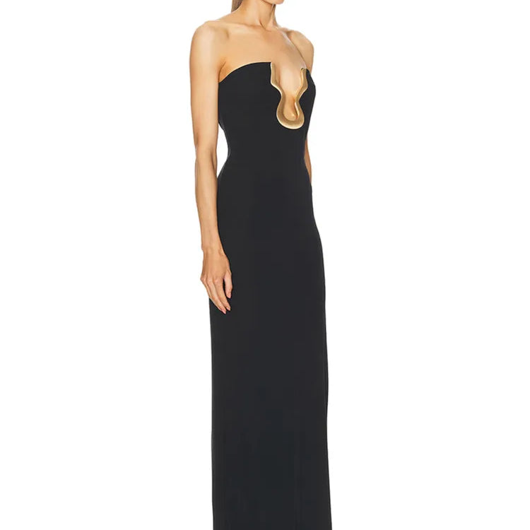 Ladies Women Celebrity Sexy Strapless Backless Black Maxi Long Bodycon Bandage Dress 2025 Elegant Evening Club Party Outfit