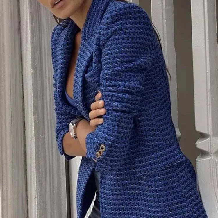 Women's Double-Breasted Tweed Jacket Fall And Winter New Fashion Blazer Retro Long-Sleeved Flap Pockets Women's Top Jacket