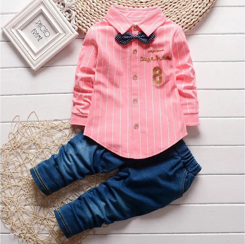 Kids Thinner Clothes Sets Spring Autumn Tracksuit Baby Boys Kid Long Sleeve Gentleman Suits Children T Shirt Pants Clothing Sets S0191-Pink