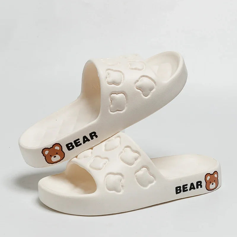 Fashion Cartoon Summer Couple Non-slip Soft Slides Lithe Comfort Sandals Men Women Casual Slippers Ladies' Home Flip Flops WHITE