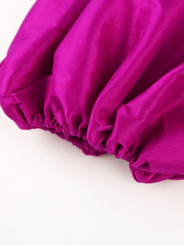 Elegant Women Long Dresses 2024 Party Event Shiny Sexy Puff Sleeve Cut Out Bodycon Summer Dress Fuchsia Birthday Celebrity Gowns
