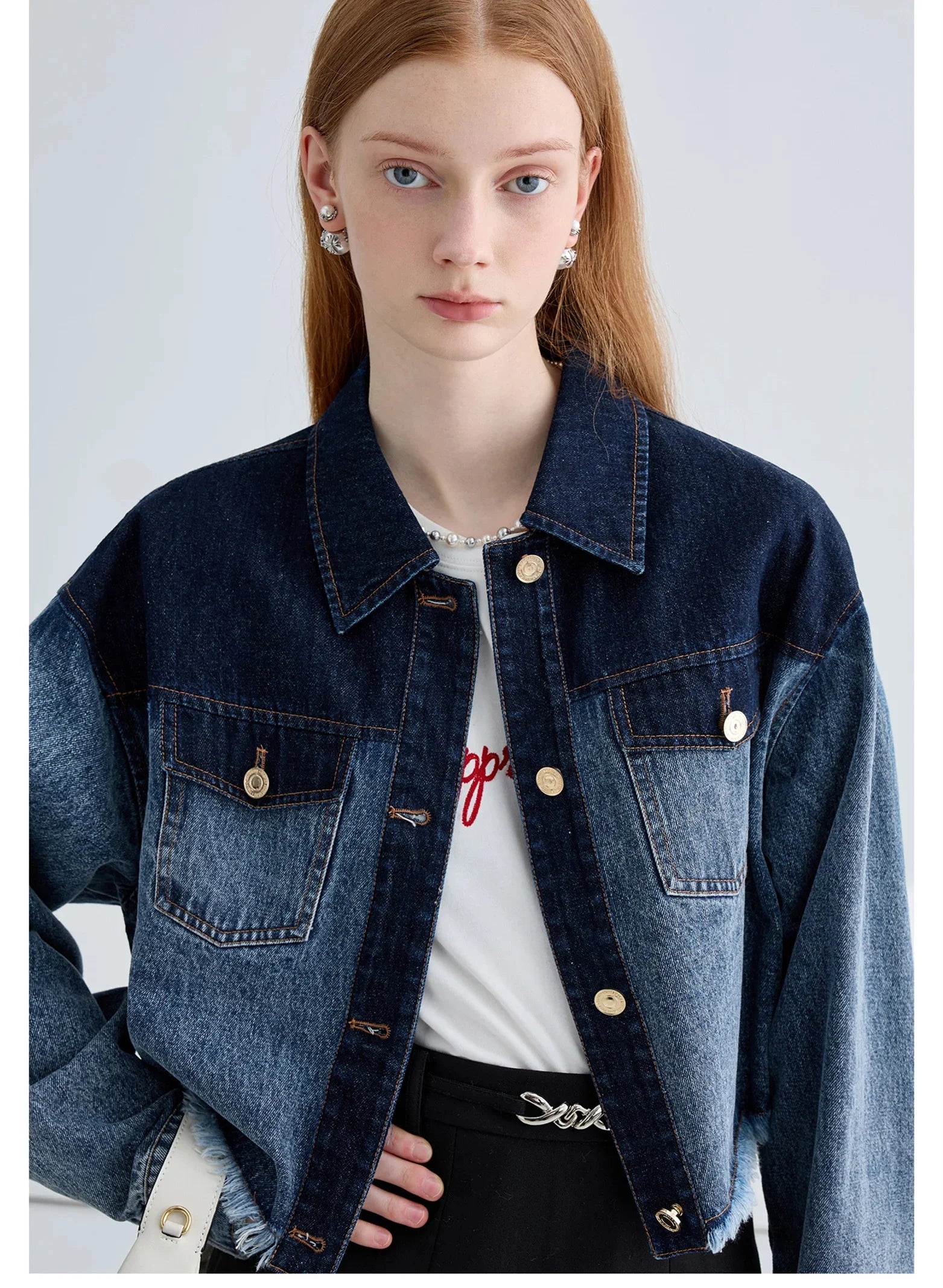 Woman Short Jacket Gradient Denim Coat Fashion Sweet Jean Top Buttons Female Sylish Top Denim Outwear