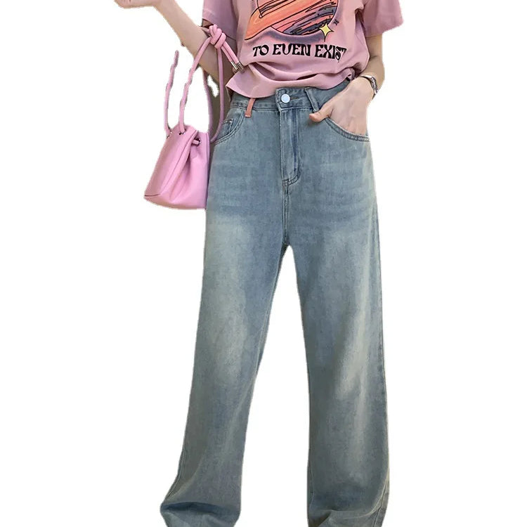 Light Color Niche High Waist Drape Soft Jeans Korean Version of Thin Straight Pants Women