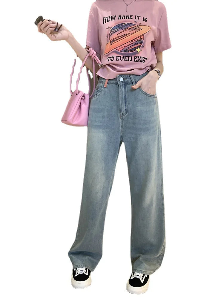 Light Color Niche High Waist Drape Soft Jeans Korean Version of Thin Straight Pants Women