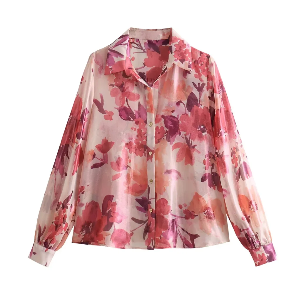 Taop&Za Women's temperament loose floral print long sleeved shirt/high waisted pleated skirt half skirt shirt