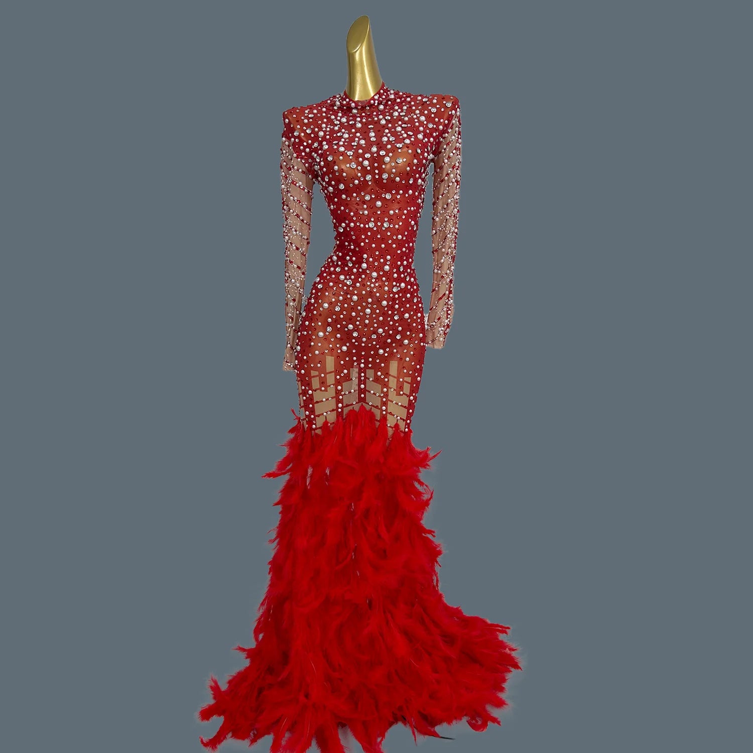 Shine Rhinestone Pearls Full Evening Dress for Women Party Drag Queen Club Birthday Special Sexy Dress Cocktail Prom Liantiyumao