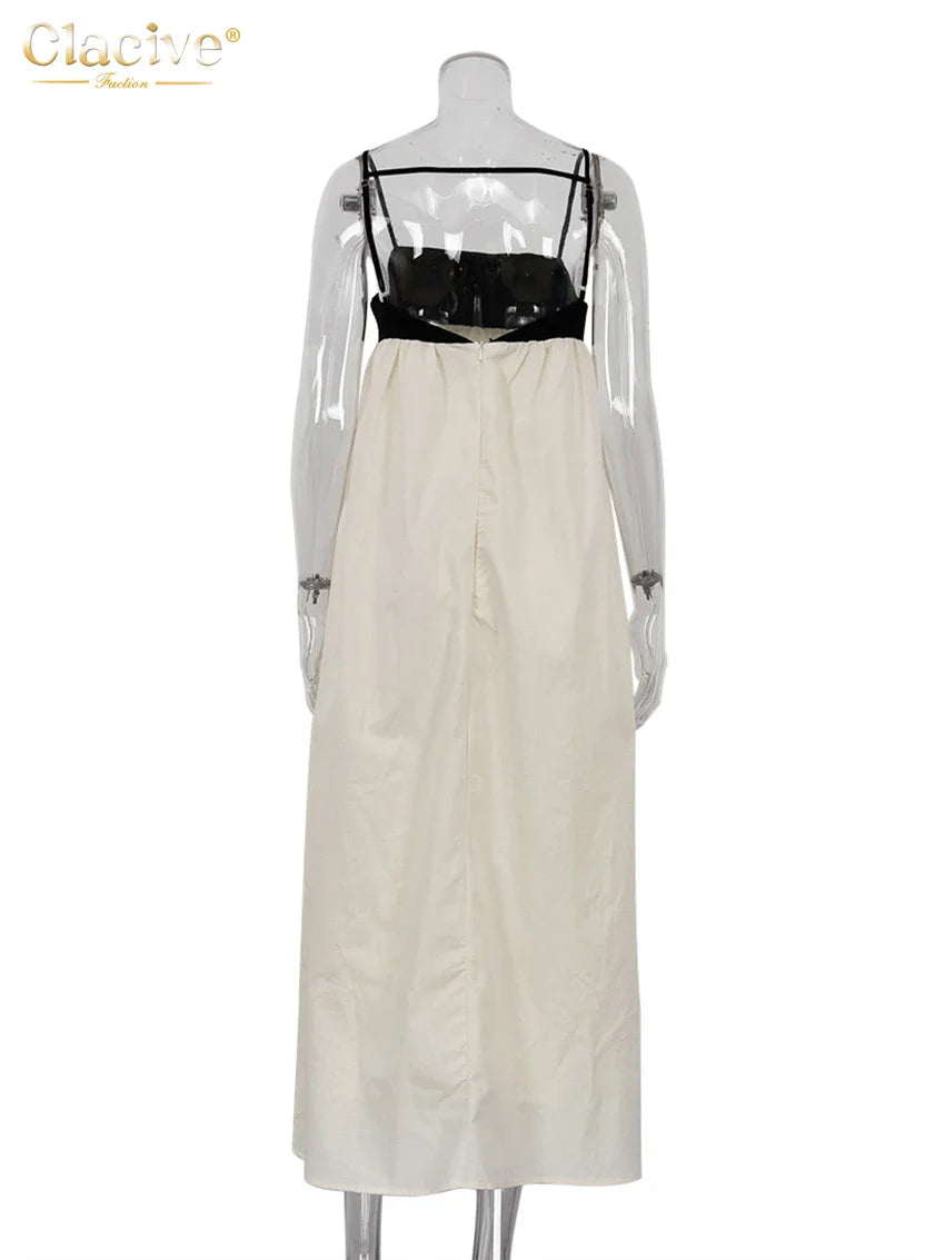 Clacive Sexy Loose Beige Cotton Women'S Dress Summer Strap Sleeveless Ankle Length Dresses Elegnat Classic Female Dress