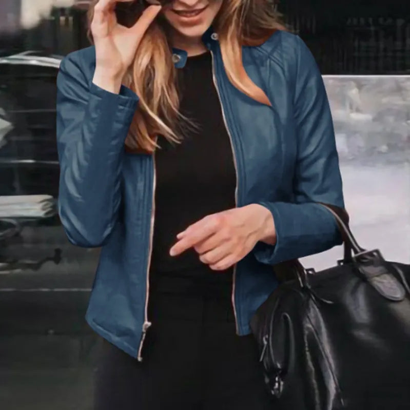 Slim Fit Faux Leather Jacket Women Classic Moto Biker PU Leater Jacket Spring Autumn Basic Zipper Coat Outerwear 11