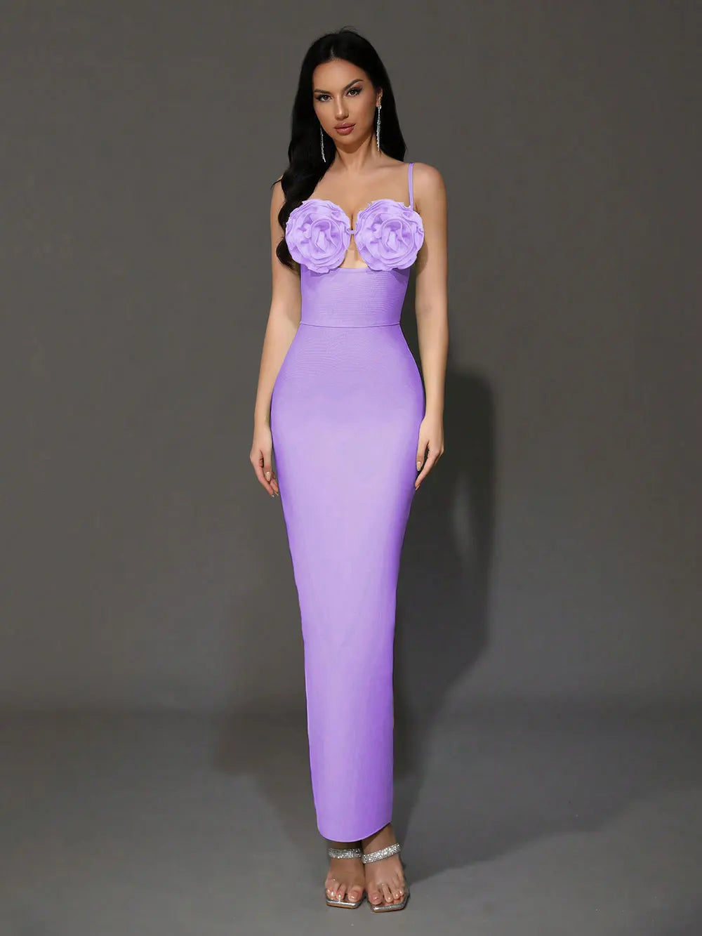 2024 Sexy Women'S Light Luxury Flower Design Bandage Dress Spaghetti Strap Sleeveless Bodycon Backless Long Dresses Vestidos
