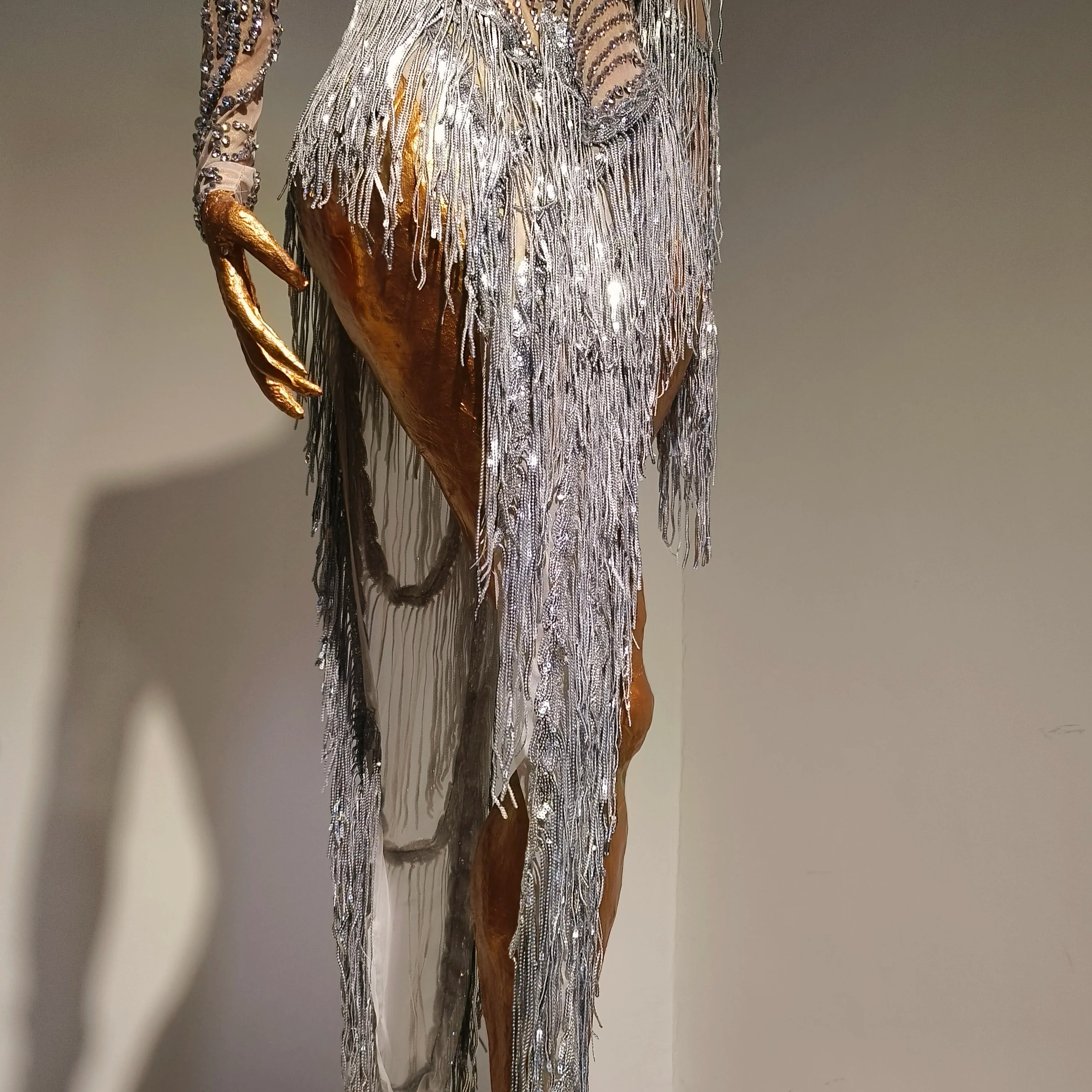 Sparkly Rhinestone Sequins Tassel Sexy Mesh See Through Dress Women Evening Birthday Party Nightclub Dance Singer Stage Outfit