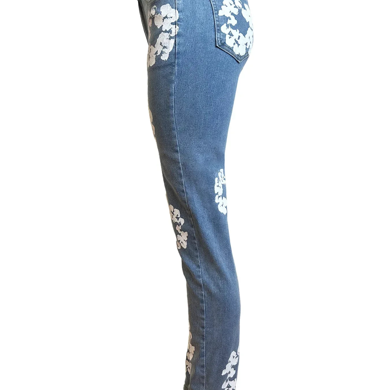 Floral Printed Women Jeans Zipper Fly High Waist Denim Pants Spring New Popular High Street Trousers Stretchy Bottom Pants