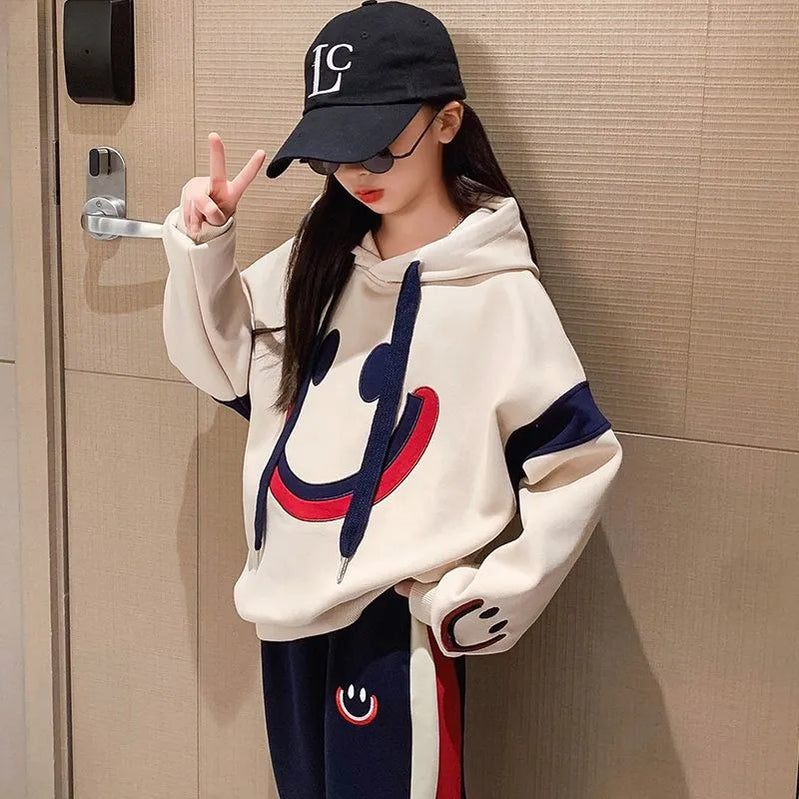 Girls Autumn Winter Spring 2pcs Casual Cotton Hoodie+pants Sports Suits Teenage Kids Korean Style Outfits Children Clothing Sets Single Hoodie