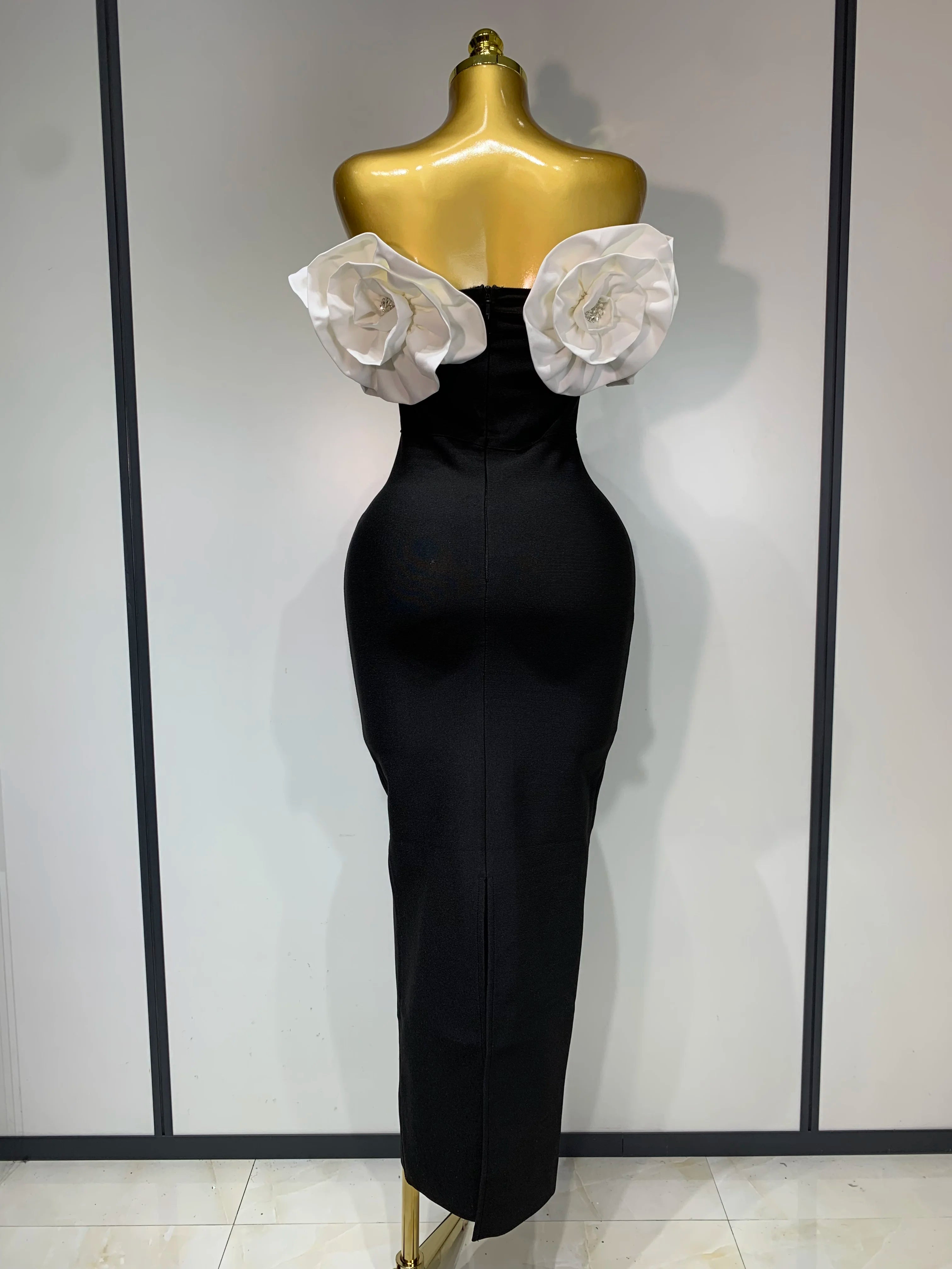 Women Sexy Off Shoulder Flower Diamonds Long Bodycon Bandage Dress 2025 Celebrity Elegant Evening Luxury Birthday Party Dresses