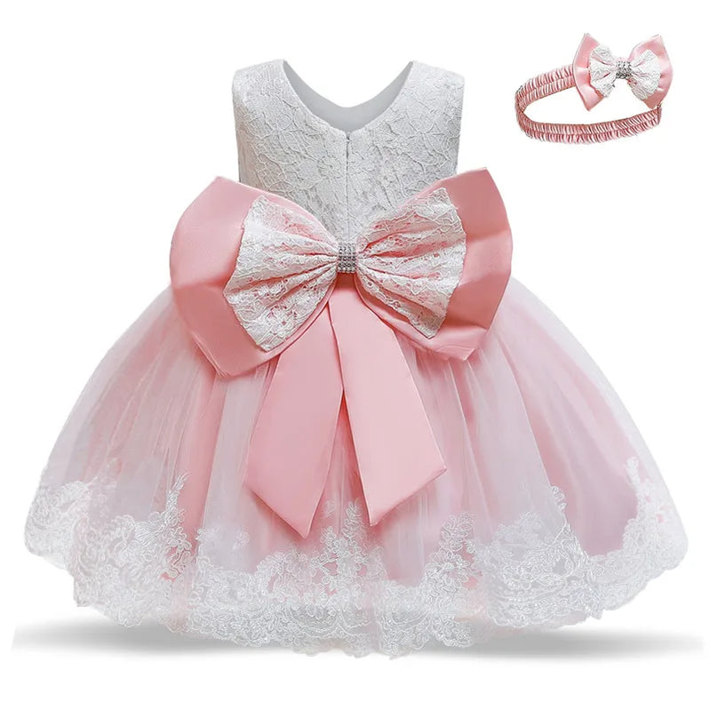 Toddler Baby Girl Dress Big Bow Baptism Dress for Girls First Year Birthday Party Wedding Dress Baby Clothes Tutu Fluffy Gown 648-F