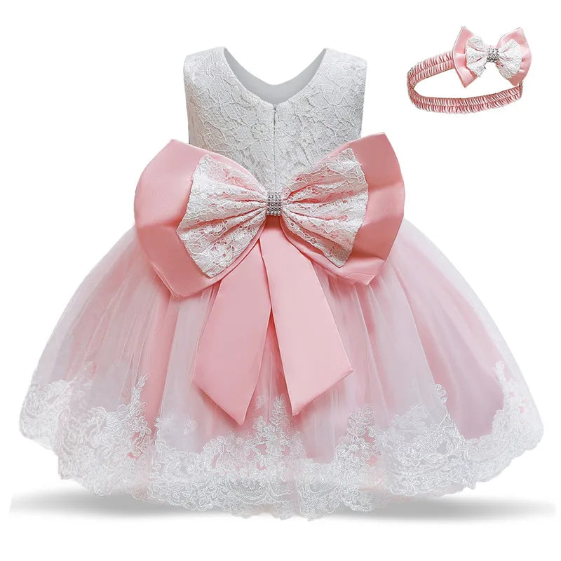 Toddler Baby Girl Dress Big Bow Baptism Dress for Girls First Year Birthday Party Wedding Dress Baby Clothes Tutu Fluffy Gown 648-F