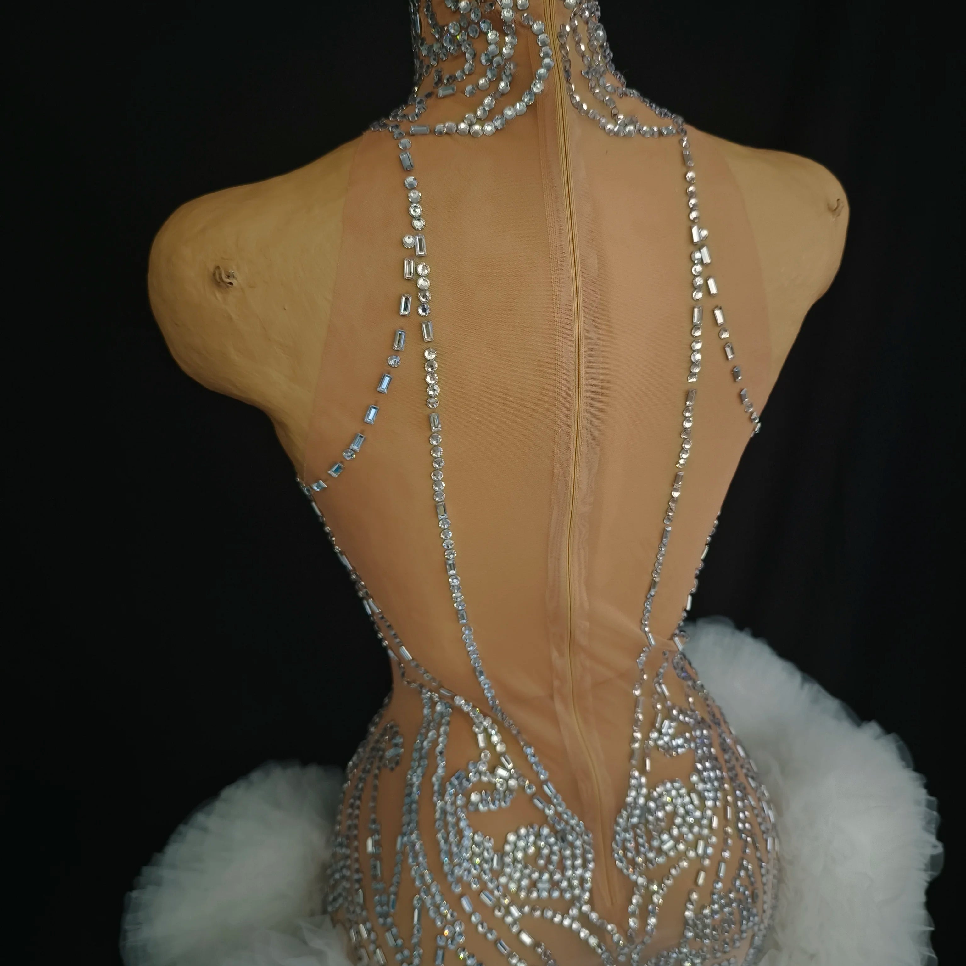 Women Sexy Mesh Nude Stretchy Sleeveless Night Club See Through Singer Dancer tage Costume Mini Party Dress