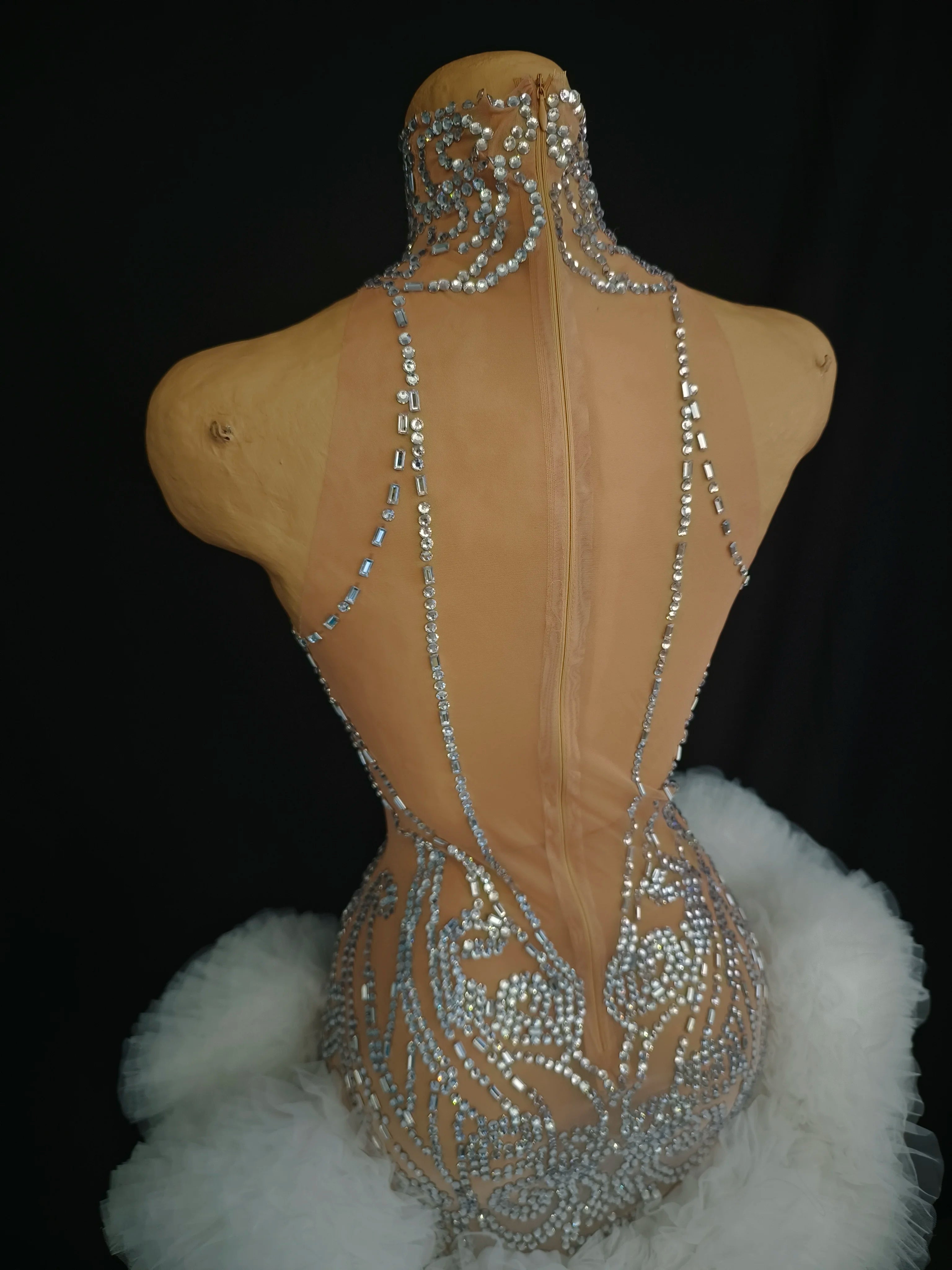 Women Sexy Mesh Nude Stretchy Sleeveless Night Club See Through Singer Dancer tage Costume Mini Party Dress