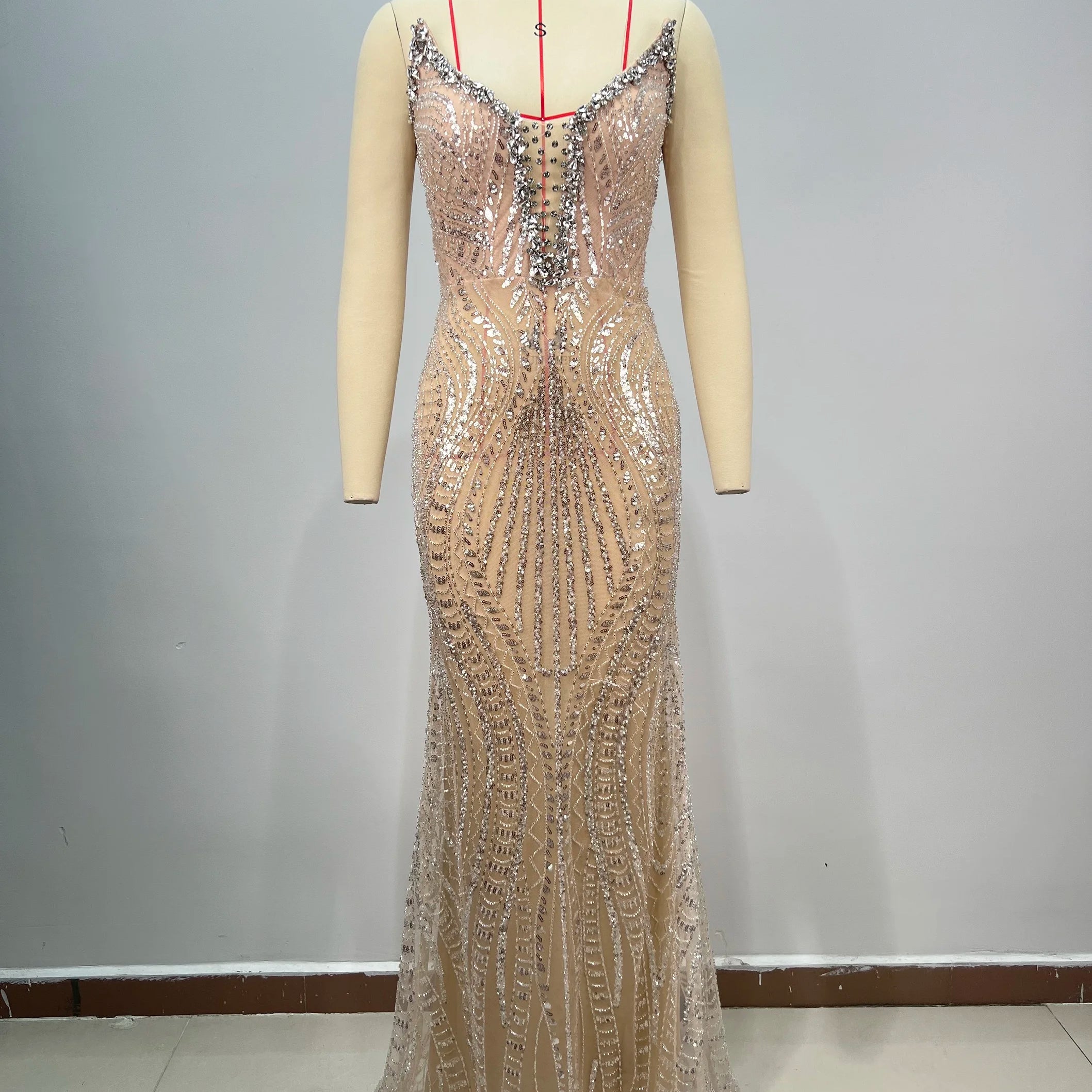 Luxury Diamond Champagne Sequins Sexy  Straplerss Ankle Length Dress Woman Birthday Party Dress Celebrity Cocktail Party Vestido