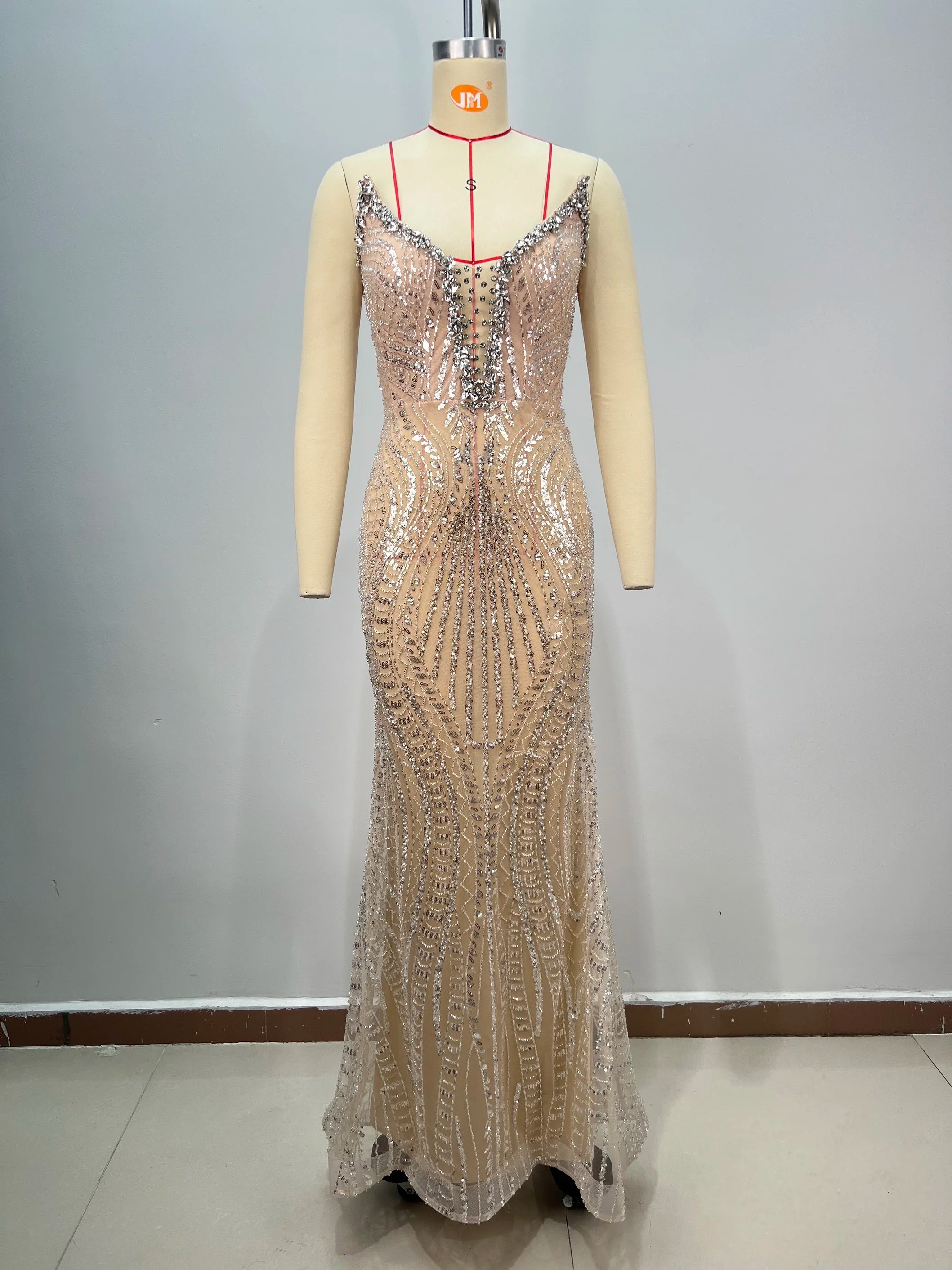 Luxury Diamond Champagne Sequins Sexy  Straplerss Ankle Length Dress Woman Birthday Party Dress Celebrity Cocktail Party Vestido