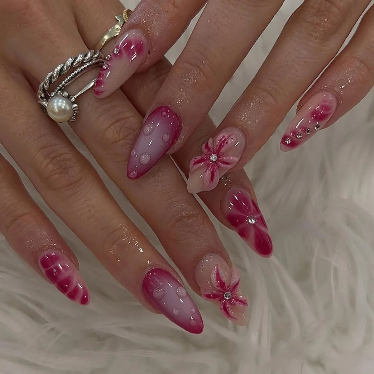 24Pcs Fresh Almond Press on Fake Nails with 3D Fruit Simple Lemon Orange Designs French Nail Wearable Full Cover False Nail Tips
