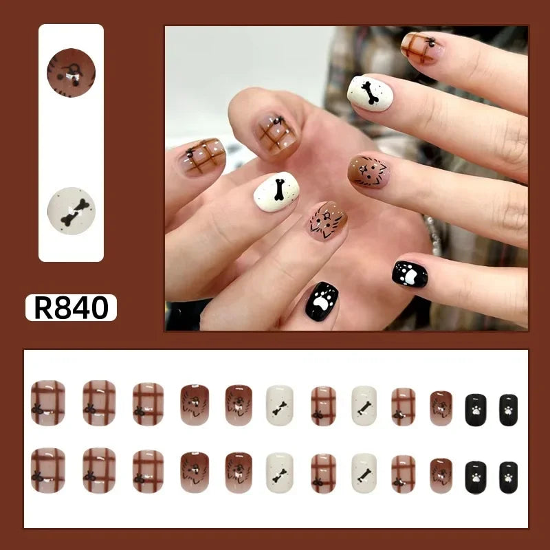 24Pcs/set French Gold Border Nail Elegant&Trendy Wearable Nails for Women Girl New Edition Removable Nail