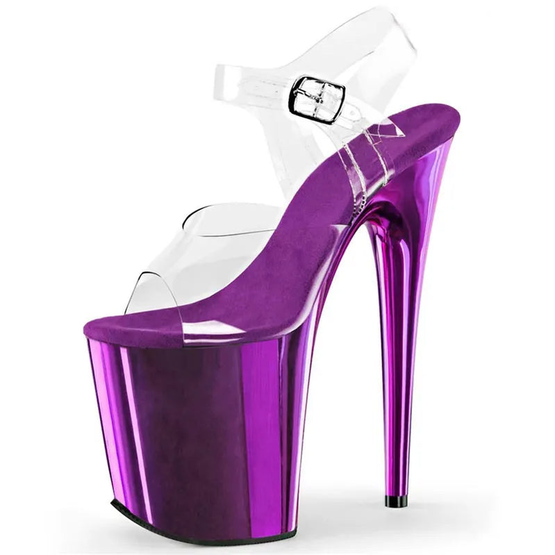 Fashion Sexy Pole Dancing Shoes Summer 20 Cm PVC Women Sandals Thin High Heels Buckle Strap Size 34-46