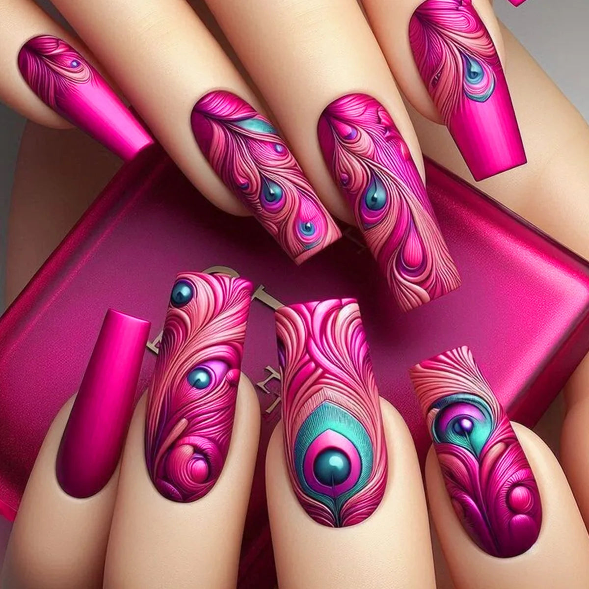 24Pcs Long Ballet False Nails Dark Red Flower Press on Nails Stripe French Coffin Nails Romantic Rose Medium Acrylic Fake Nail
