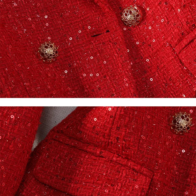 Women's Blazer Ladies Casual Autumn Winter Jacket Female Long Sleeve Single Breasted Button Decoration Red Navy Plaid Coat