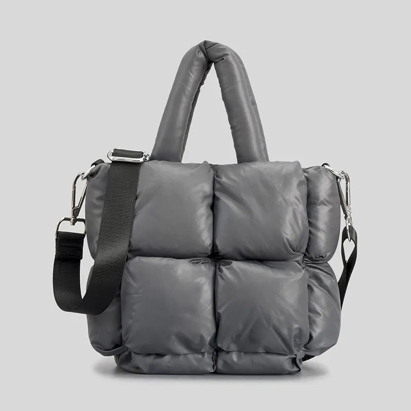 Fashion Large Tote Padded Handbags Designer Quilted Women Shoulder Bags Luxury Nylon Down Cotton Crossbody Bag Winter Purse Gray mini