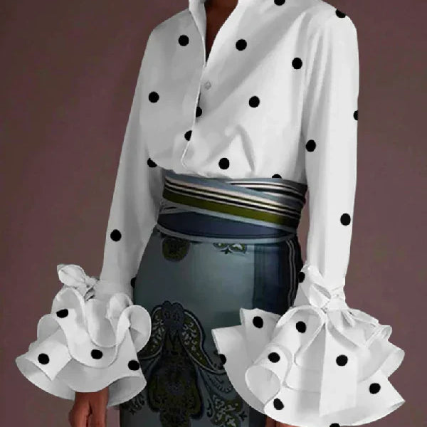 Modigirl New Autumn Vintage Blouses Women's Flared Sleeves Blouse Urban Flower Printed Elegant Shirts Tops for Woman polka dot