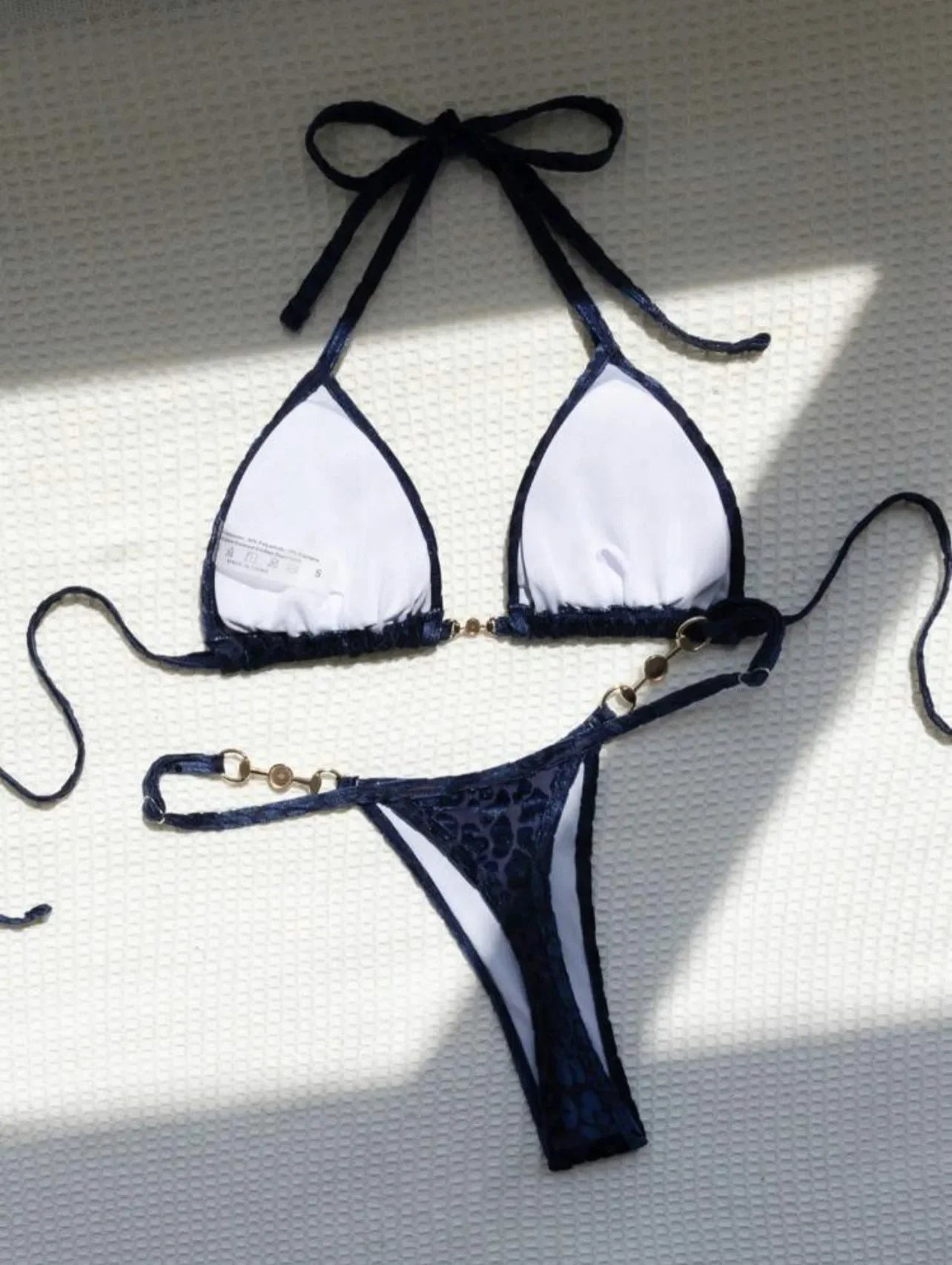 Sexy Leopard Print Glossy Bikini Women's 2-piece Thong Swimwear Suspender Lace-up Low Waist Backless Bathing Suit Beachwear