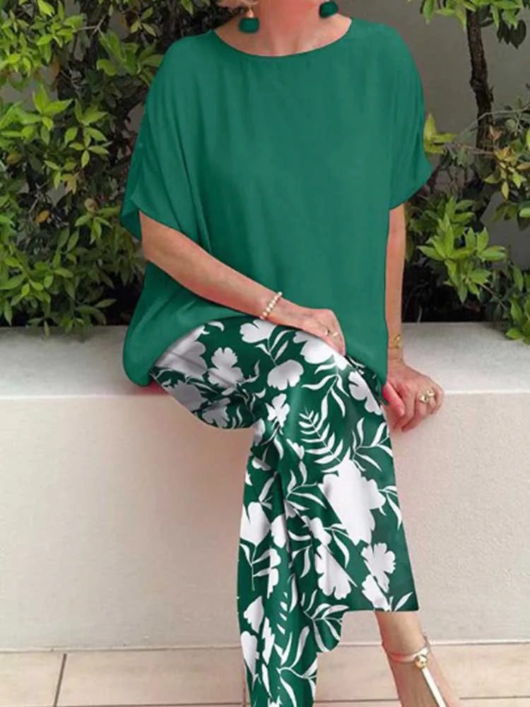 Two Piece Pants Set for Woman Summer Clothing Female Streetwear Casual Loose Tshirt and Print Trouser Plus Size Suit Set