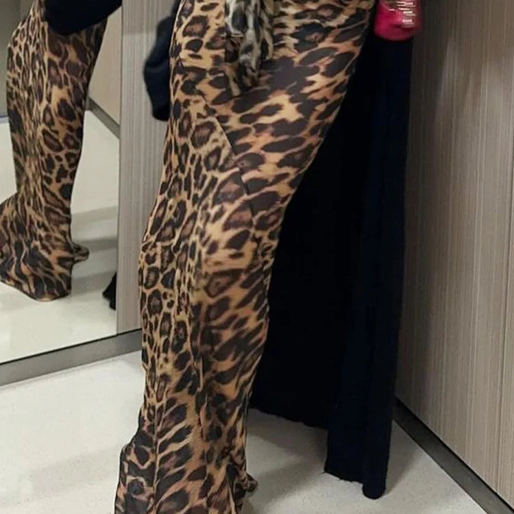 Leopard Printed See Through Skirt For Women Sexy Vintage Lace Spring Chic High Waist Hip Wrapped Slim Skirts
