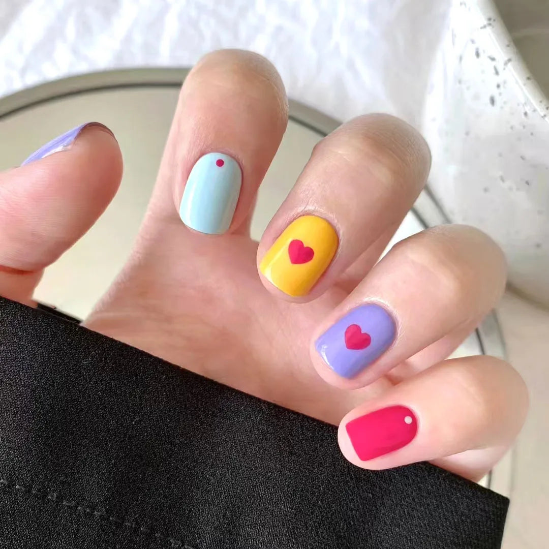 24Pcs Short Square Head Press on Nails Tips White Edge French Design Fake Nails Flower Pattern Detachable Full Cover False Nails