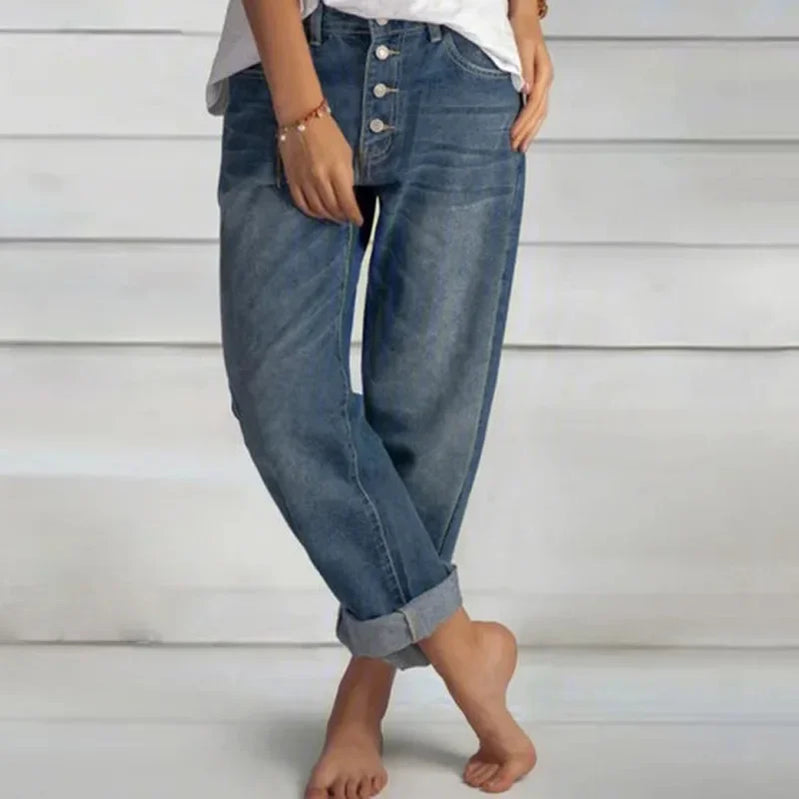Spring Oversize Women's Denim Pants Blue Pockets Empire Waist Wide-leg Jeans Loose Pants Female Summer Casual Fashion Lady blue