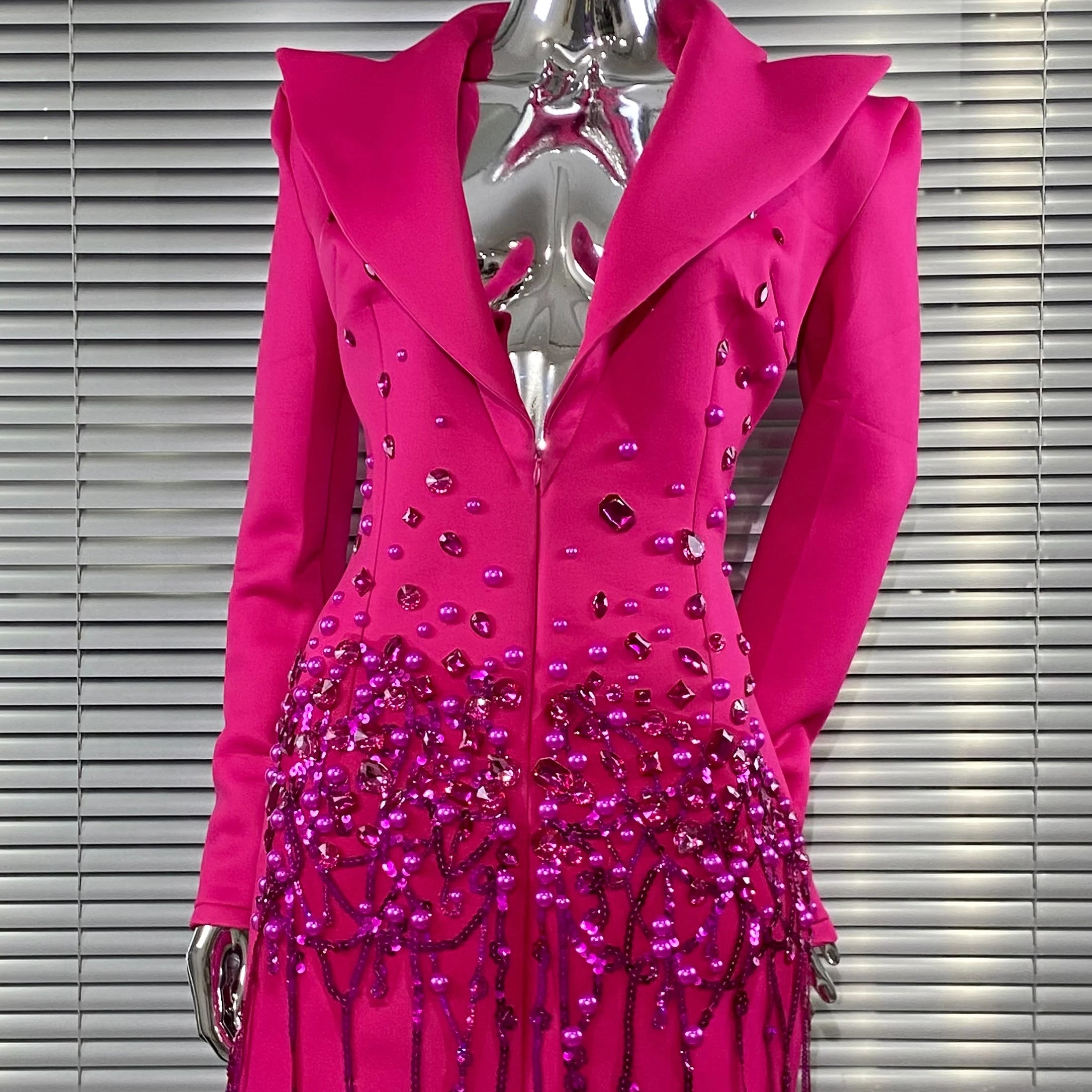 2025 Luxury Diamonds Shining Sequins Deep V-Neck Mini Suit Dress Fashion Woman Birthday Party Dress  Stage Performance Costume