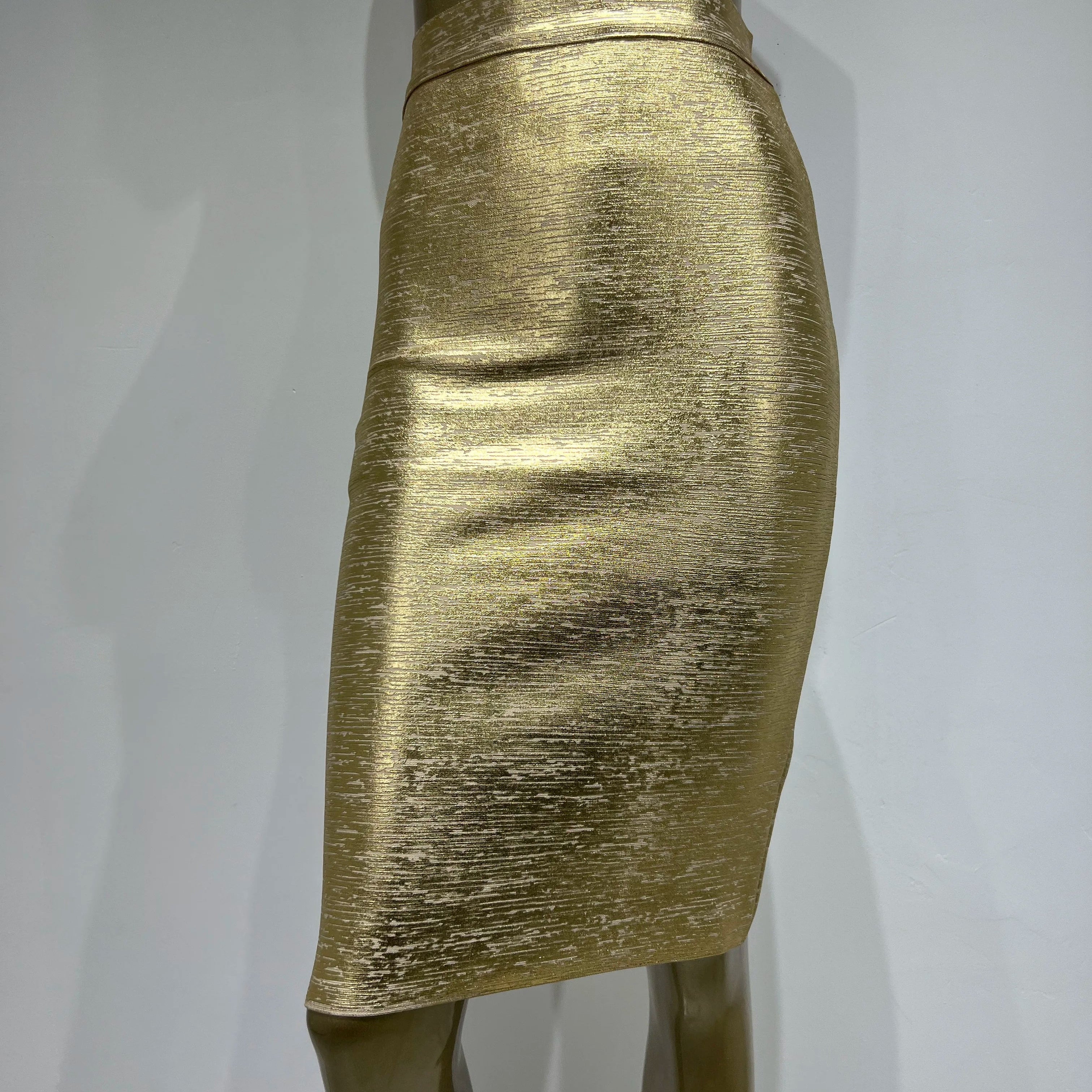 Saia feminina de verão, sexy, preta, prateada, dourada, bronzeada, bandagem, designer de rua, justa, festa, midi, saia lápis, 60 cm